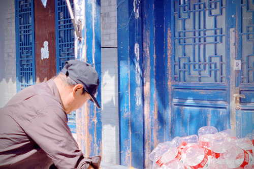 Old Beijing Hutong Photo Walk Water Man Blue Door