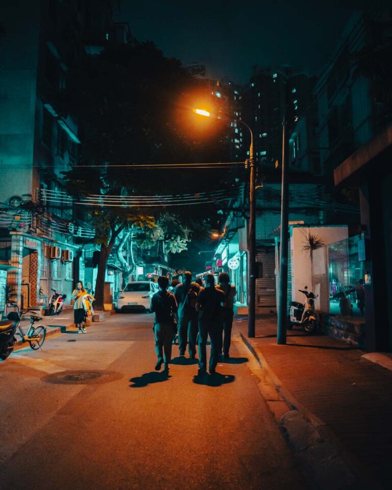 People walking at night