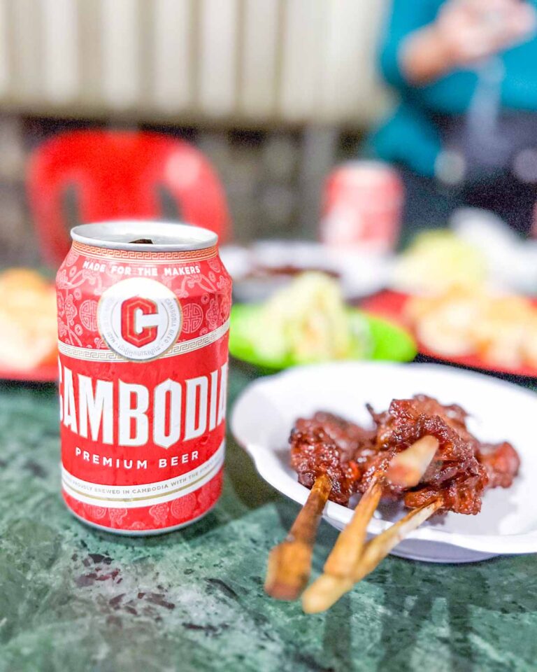 Cambodian barbecue skewers and beer