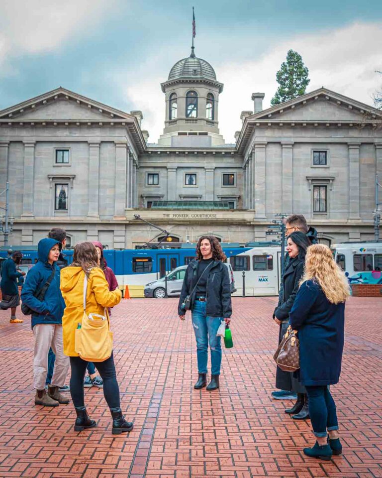 Tour group at Pioneer Courthouse