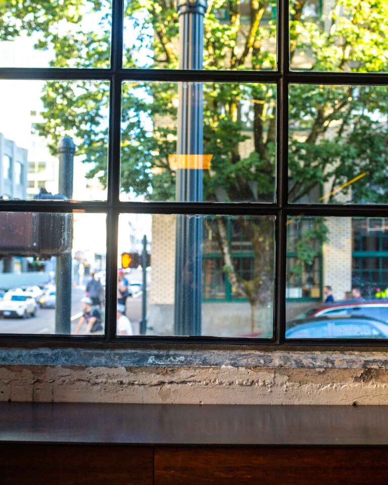 Portland street view from indoors