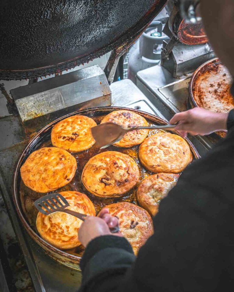 Beef pancakes frying
