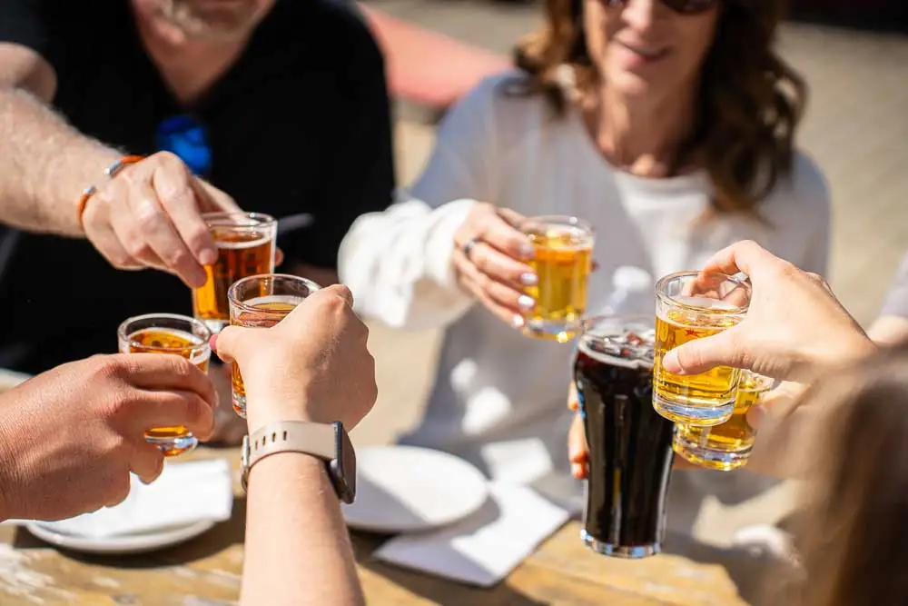 Guests cheers with beer