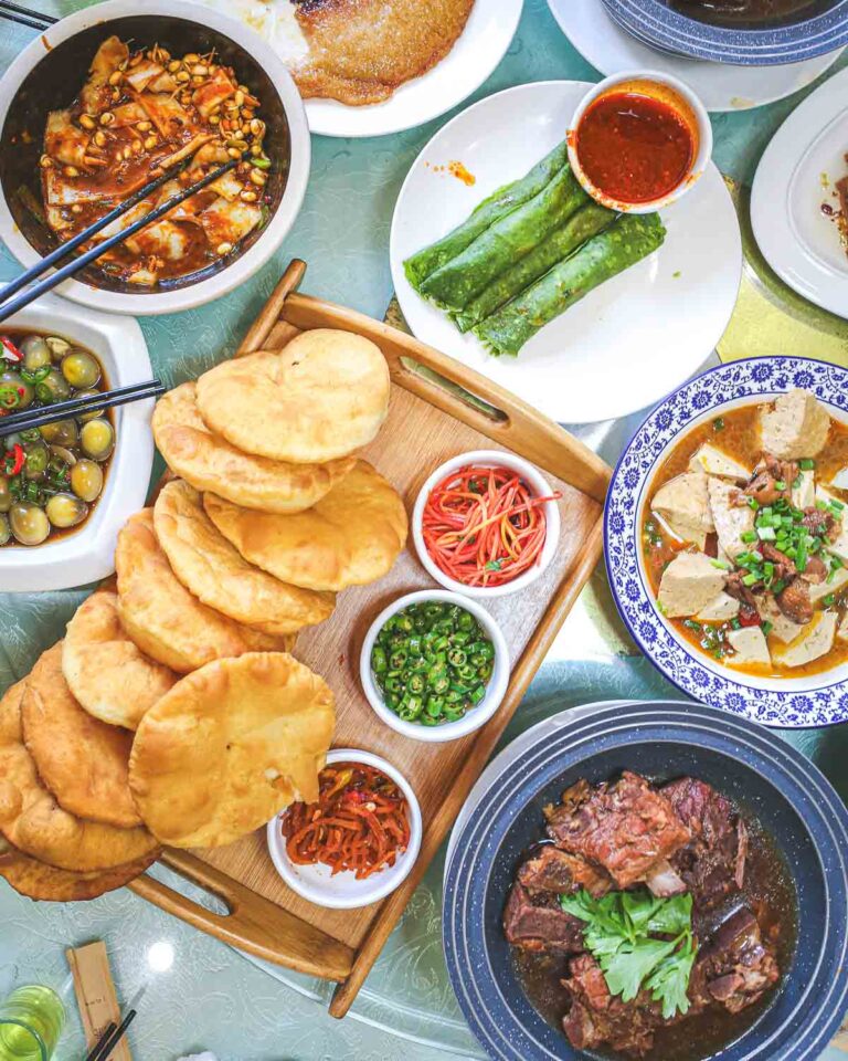 Table full of lunch dishes