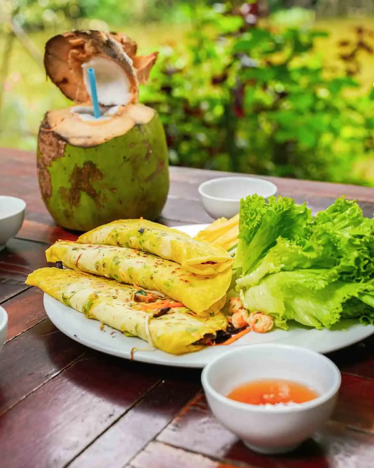Bahn Xeo pancakes and fresh coconut