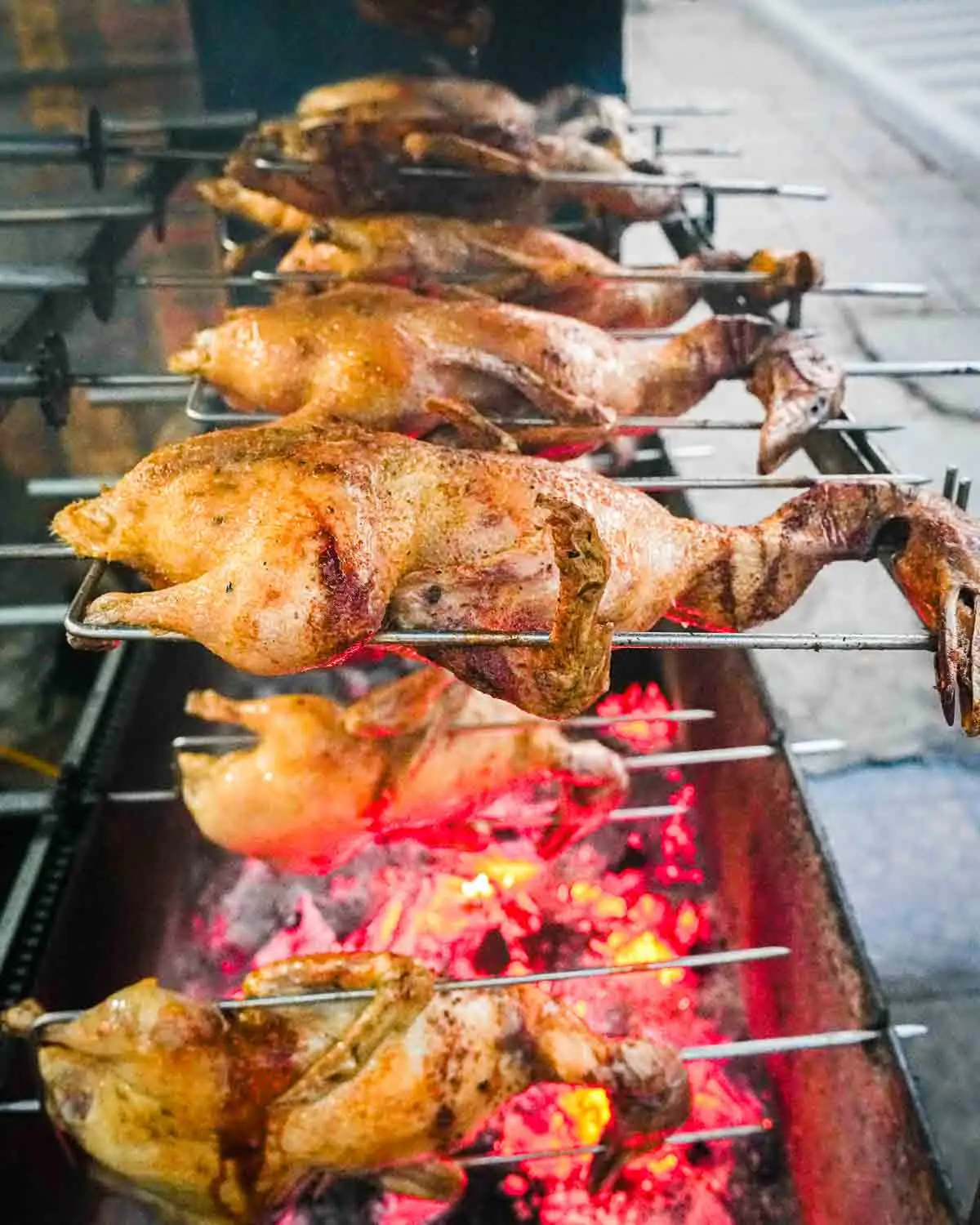Grilled duck over flames