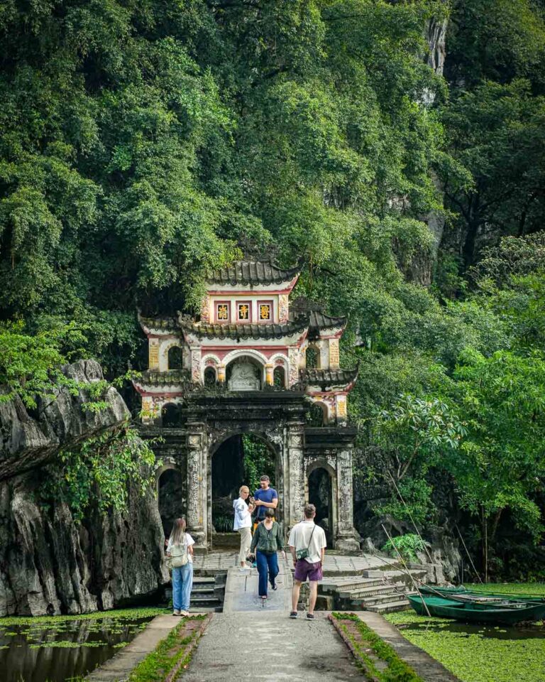 Guests visiting a mountainside temple