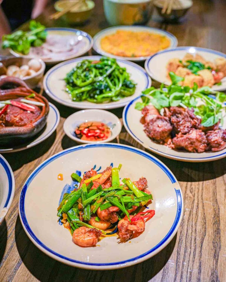 Dinner table full of dishes