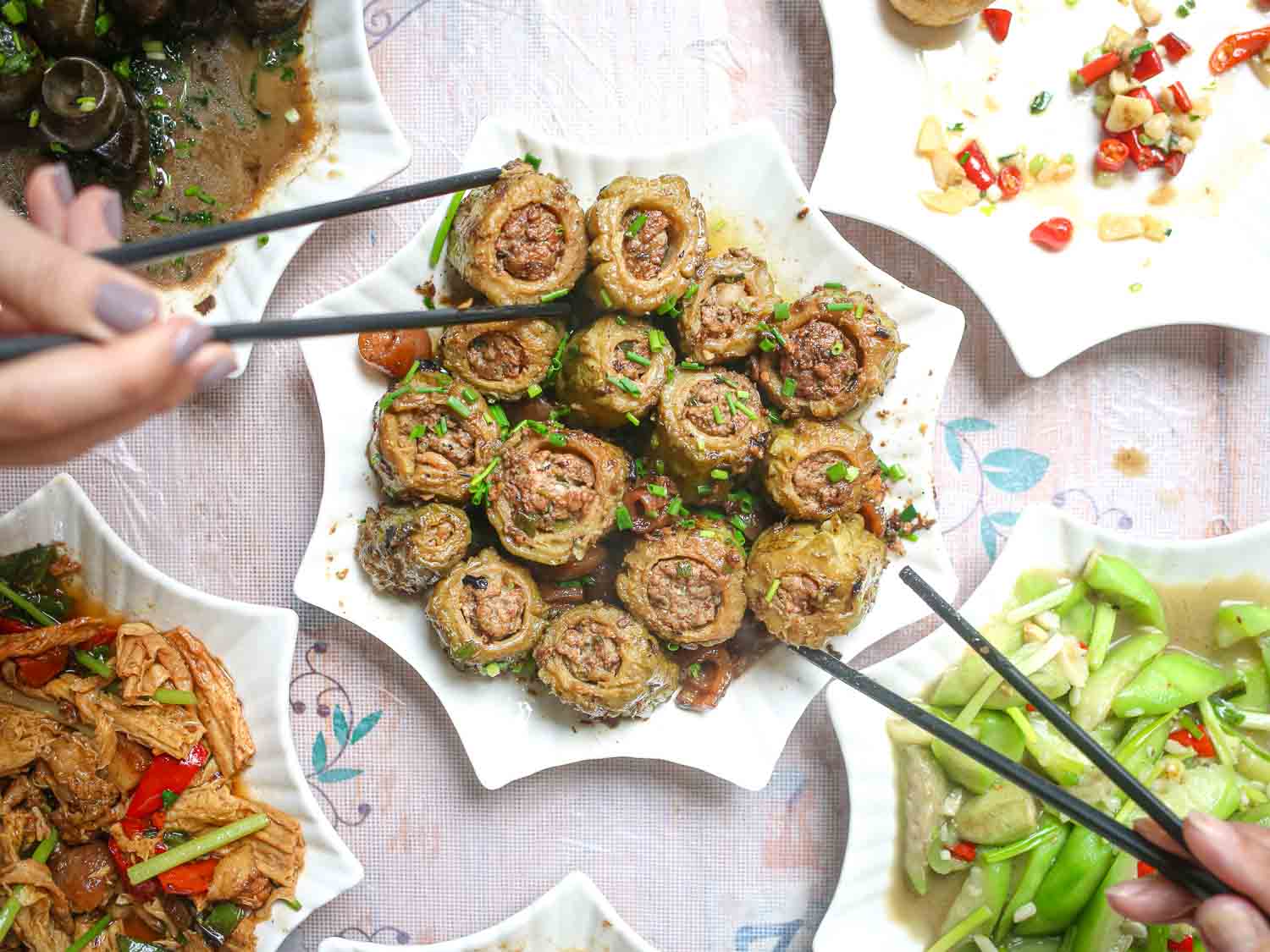Table with stuffed dishes