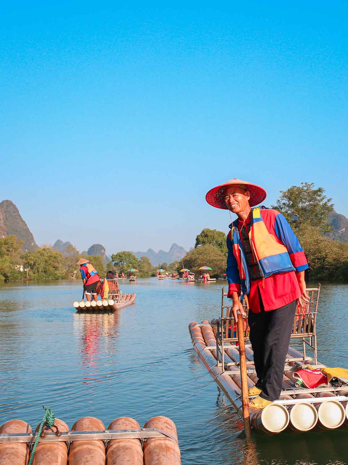 Bamboo raft floating
