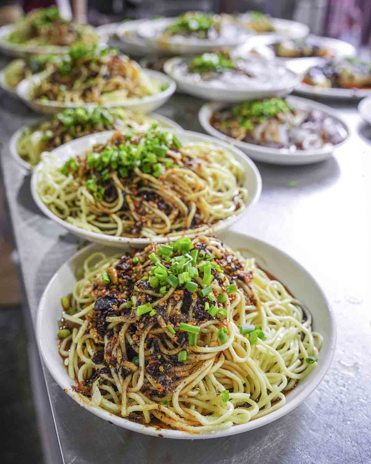 Plates of Dandan Noodles