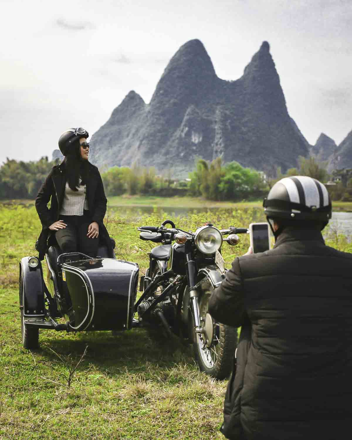 Taking photos on a sidecar ride