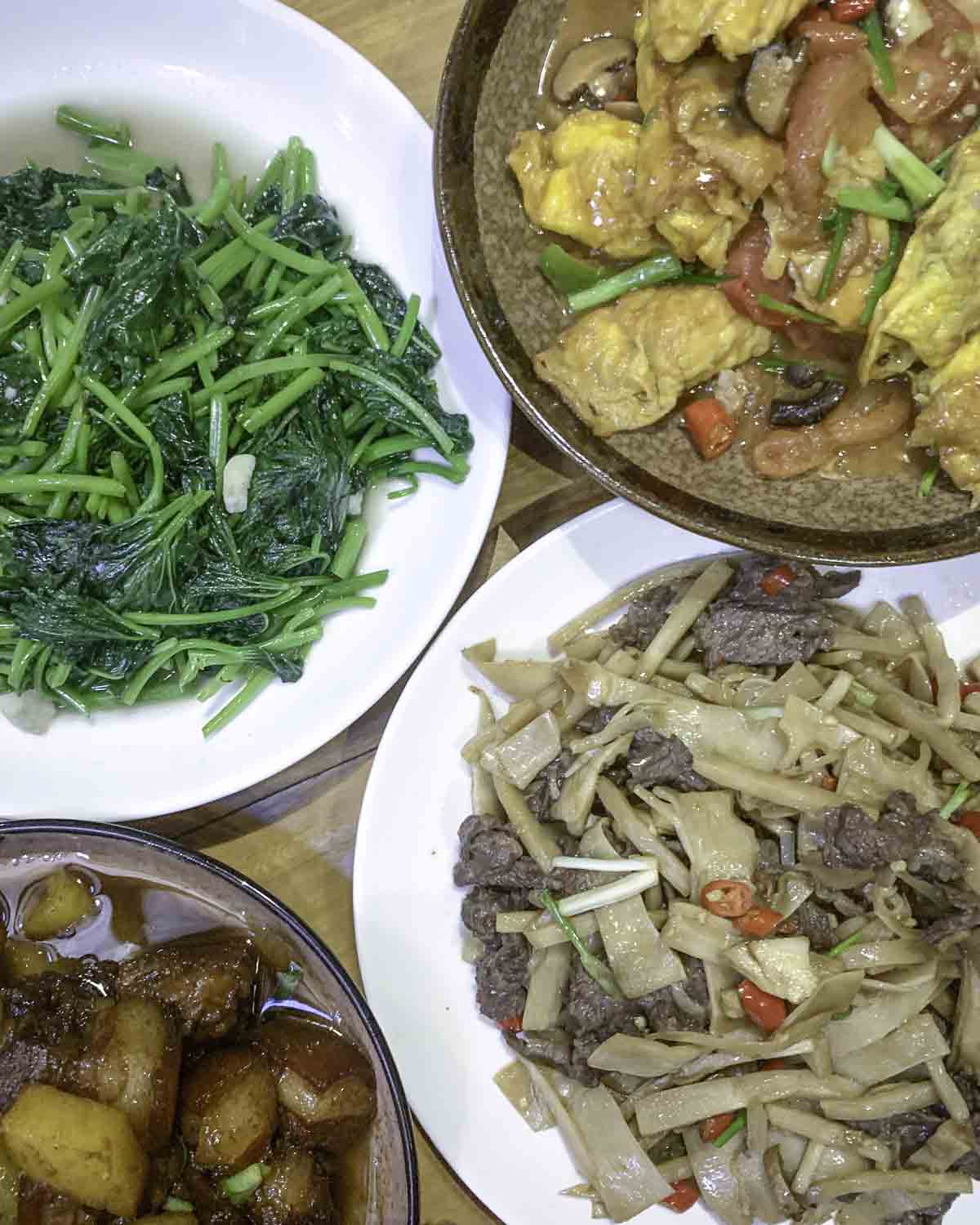 Table full of local dishes