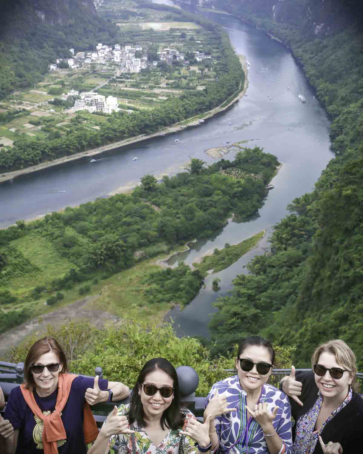 Happy guests on mountain
