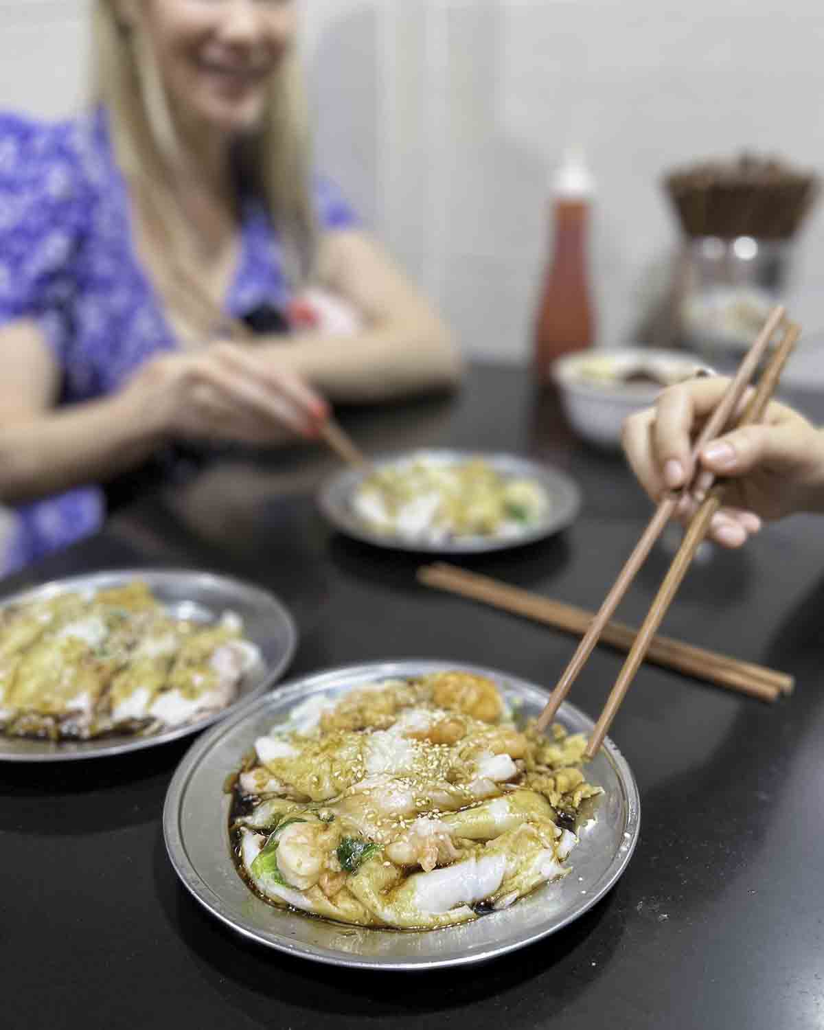 Plates of steamed rice rolls