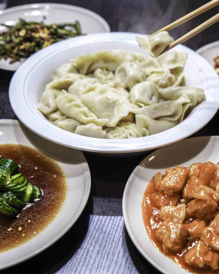 Dumpling dinner with dishes