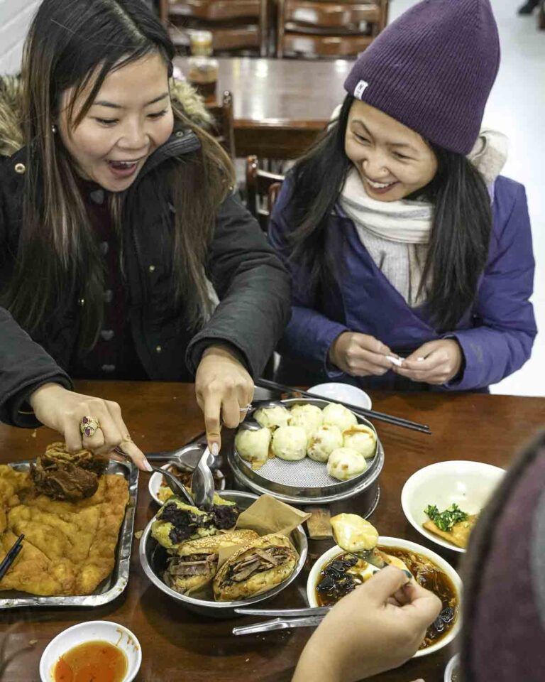 Tour guests enjoying breakfast
