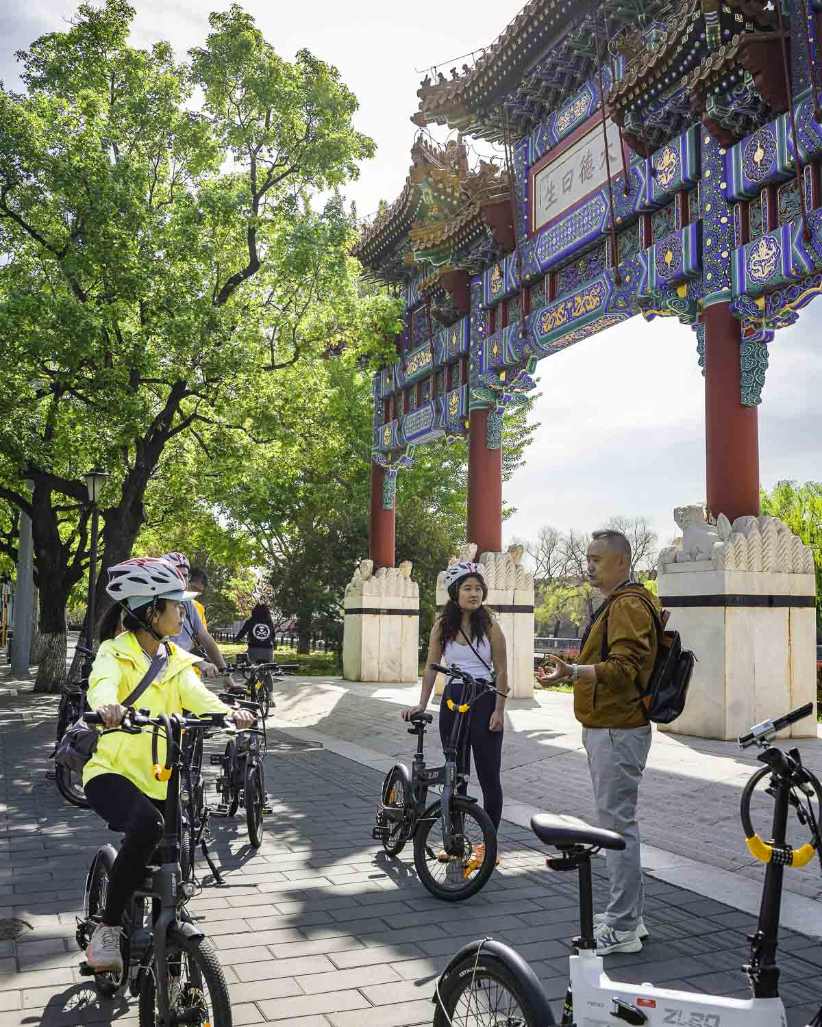 Ebike tour stopped in front of historic gate