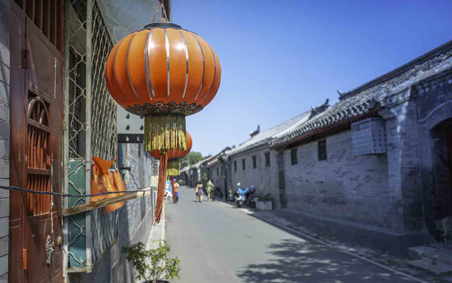 Hutong alleyway with red lantern