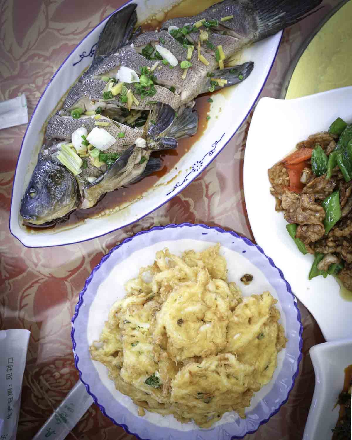 Table full of lunch dishes