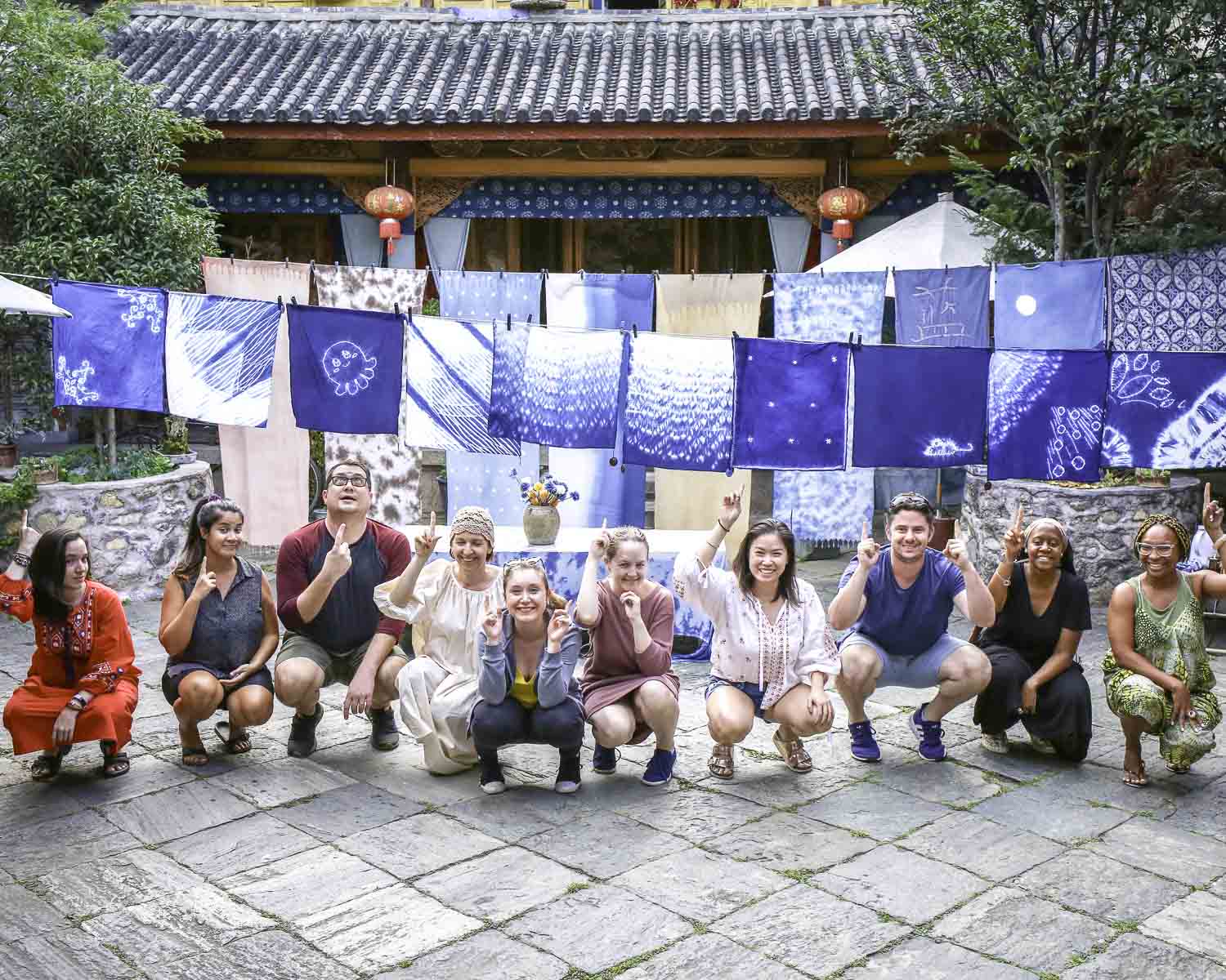 Guests with their tie dyed fabric