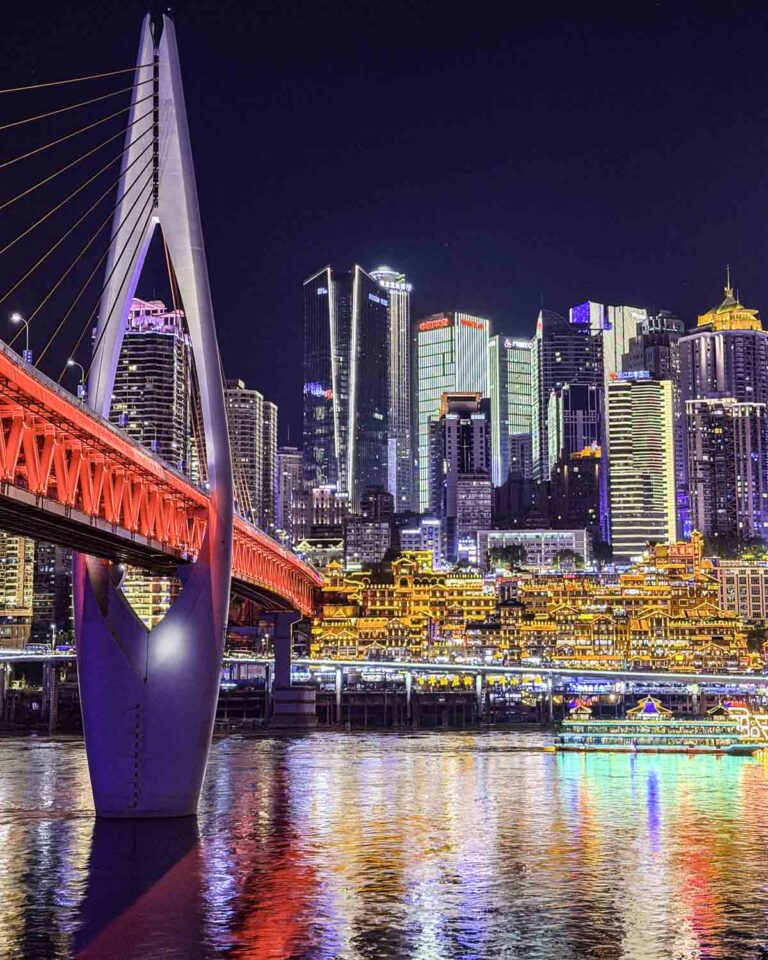 Chongqing skyline with bridge at night