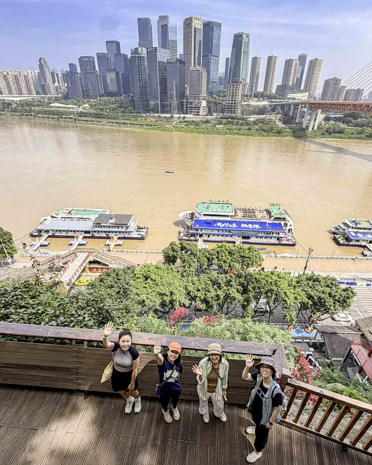 Group photo with skyline