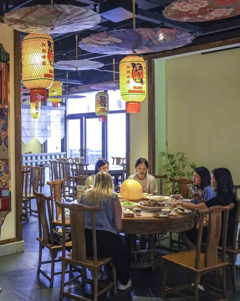 Guests eating in restaurant