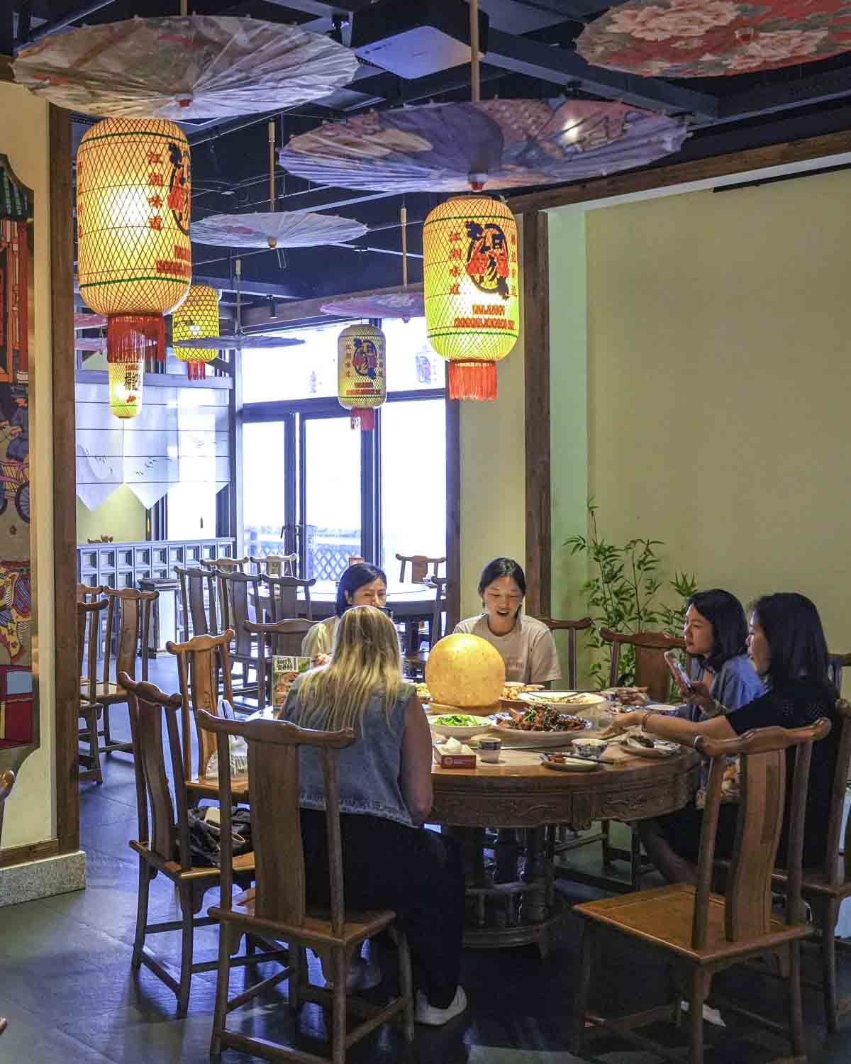 Guests eating in restaurant