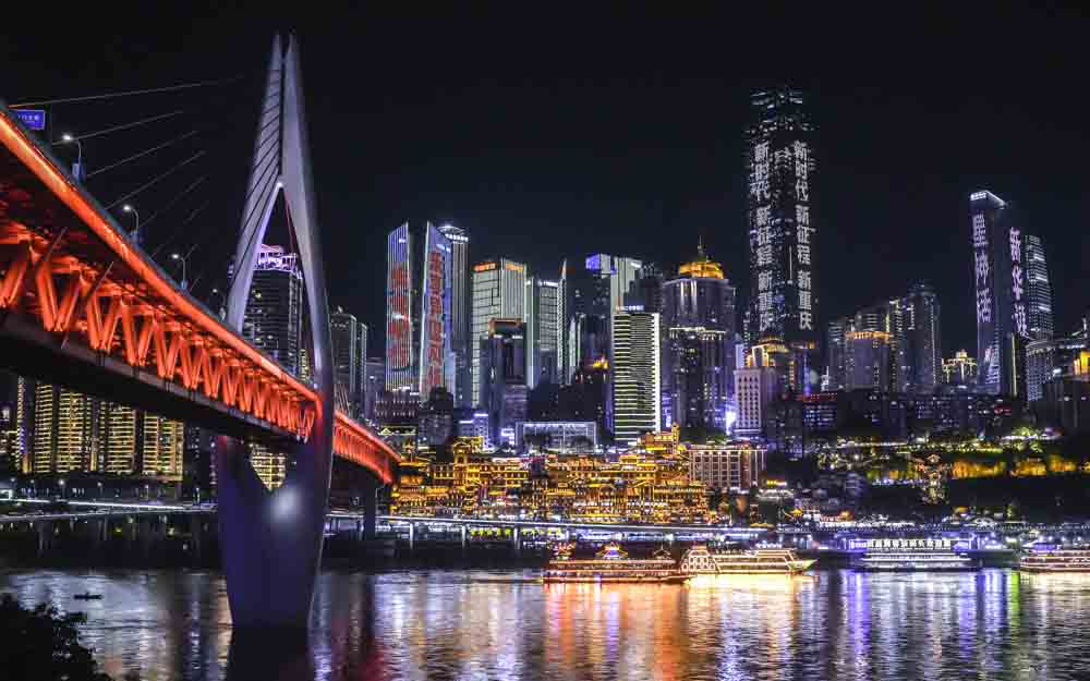 Skyline and Bridge at Night