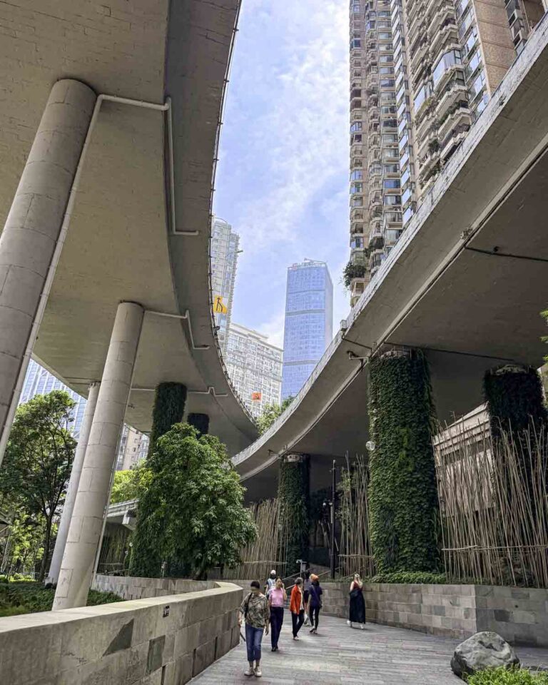 Walking under an overpass