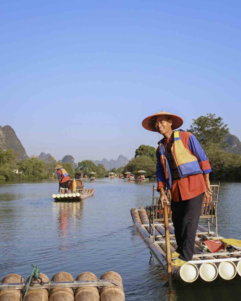 Bamboo rafts with captain