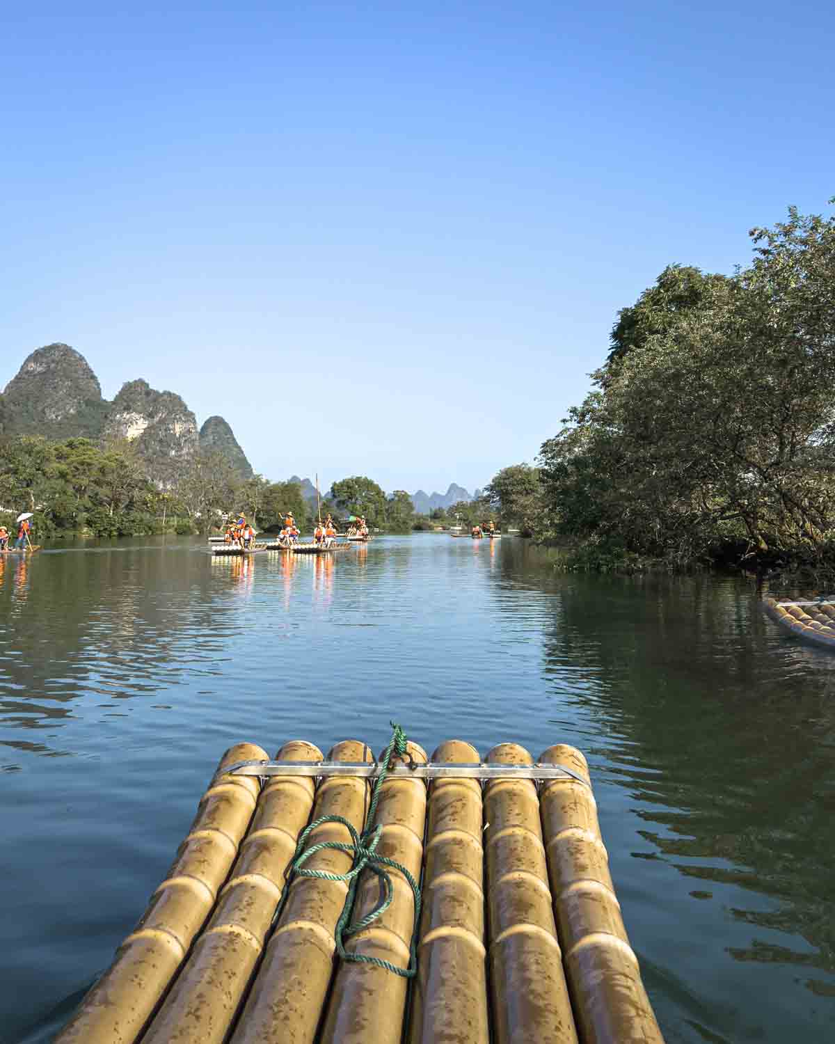 Bamboo raft on calm river