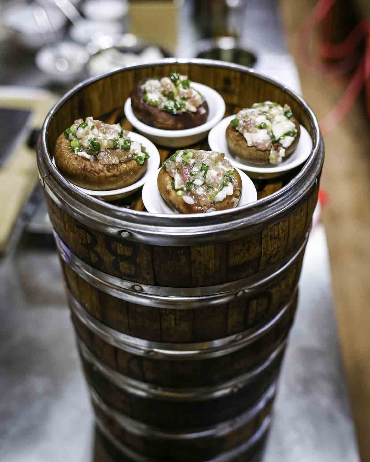Steamed mushroom baskets at cooking class