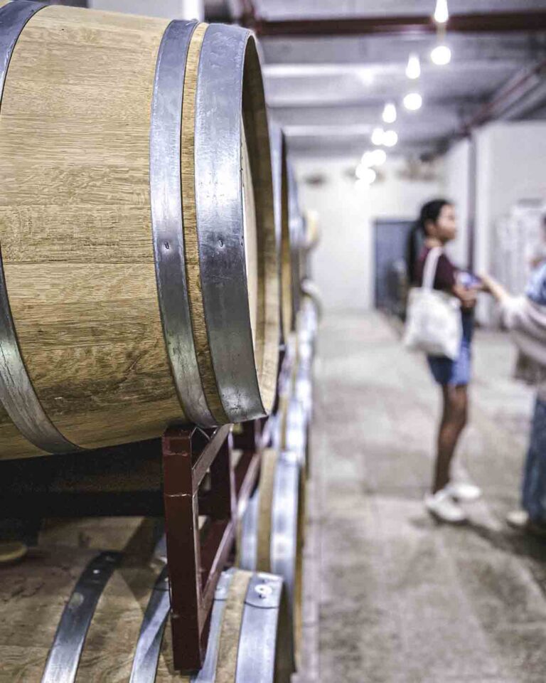 Guests walking through Silver Heights cellar