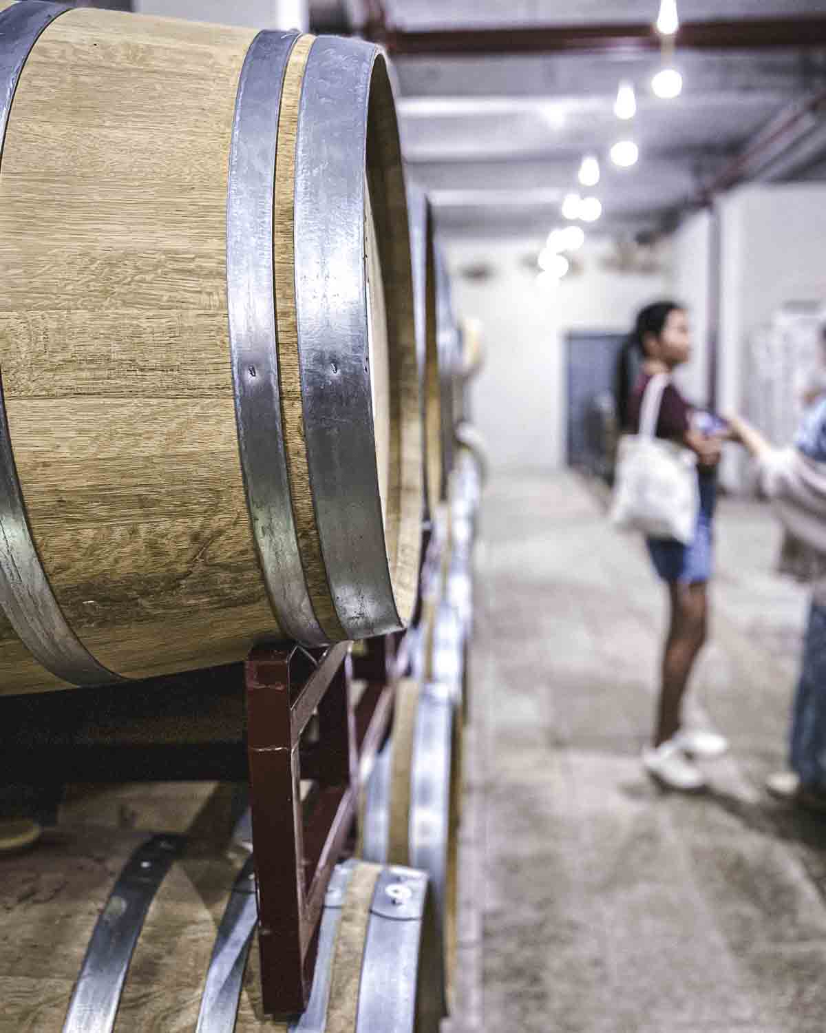 Guests walking through Silver Heights cellar